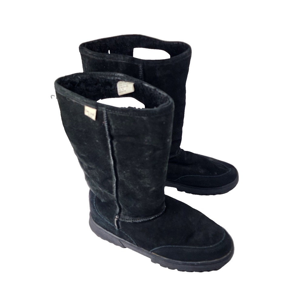 Vintage Calson USA Genuine Shearling Lining Snow Boots Black Suede‎ Womens Sz 10